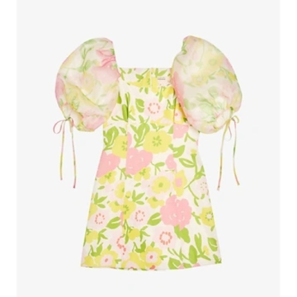 TED BAKER Dodgems puff-sleeve silk mini dress size 2 ( 4-6)